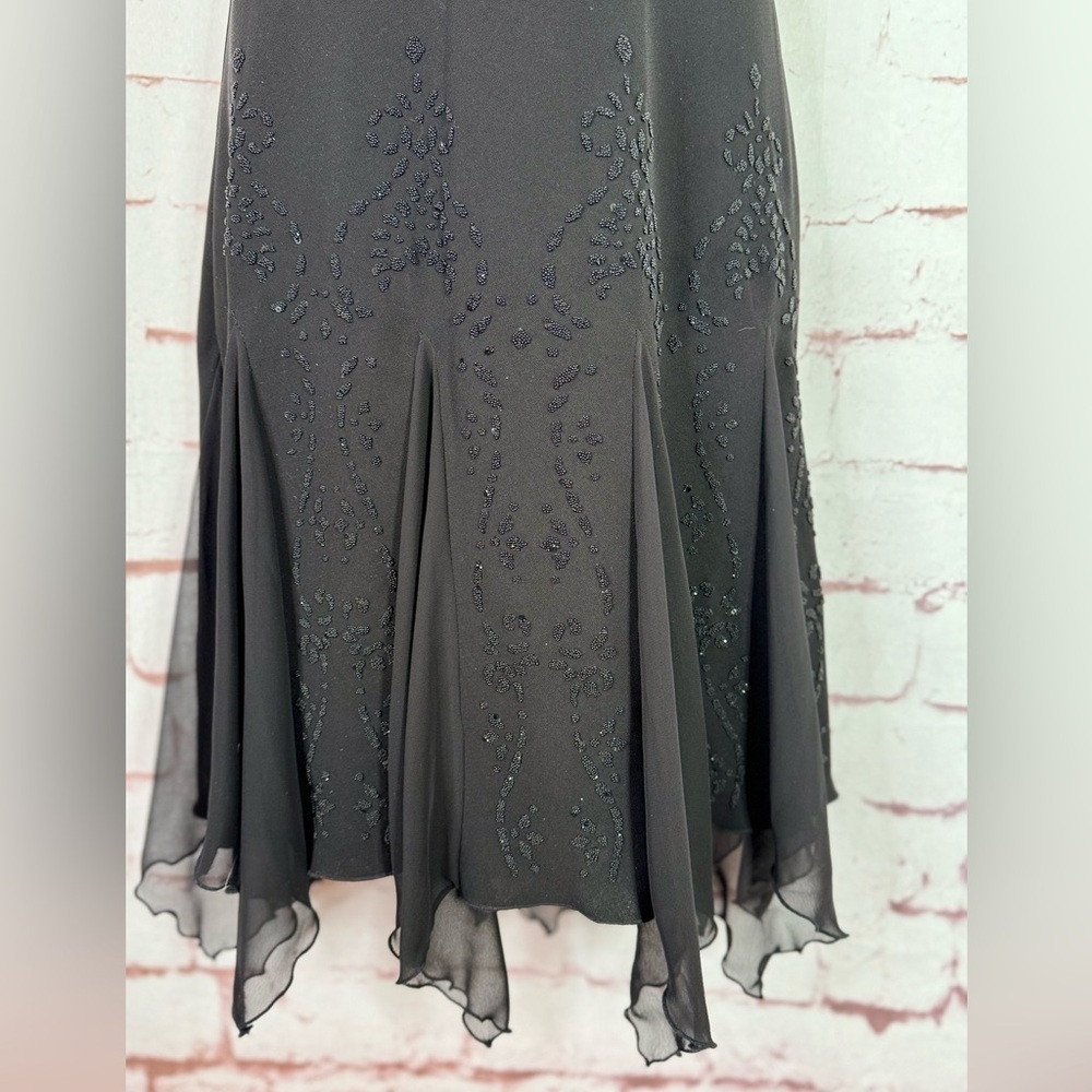 S.L.FASHIONS PETITE 8P Halter Neck Black Chiffon Handkerchief Hem Cocktail Dress - Picture 10 of 11